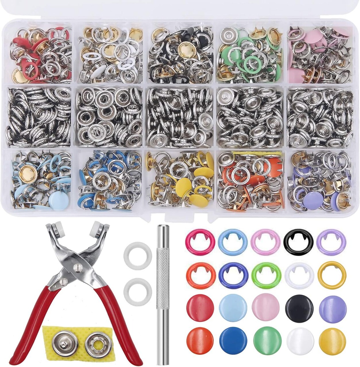 804Pcs Snap Fasteners Tool Kit Hollow and Solid Metal Prong Snaps Buttons with Setting Tool for Clothing Crafting Sewing,Leather Snaps Buttons for Jeans Wears Bags(200 Sets,10 Colors,9,5mm)